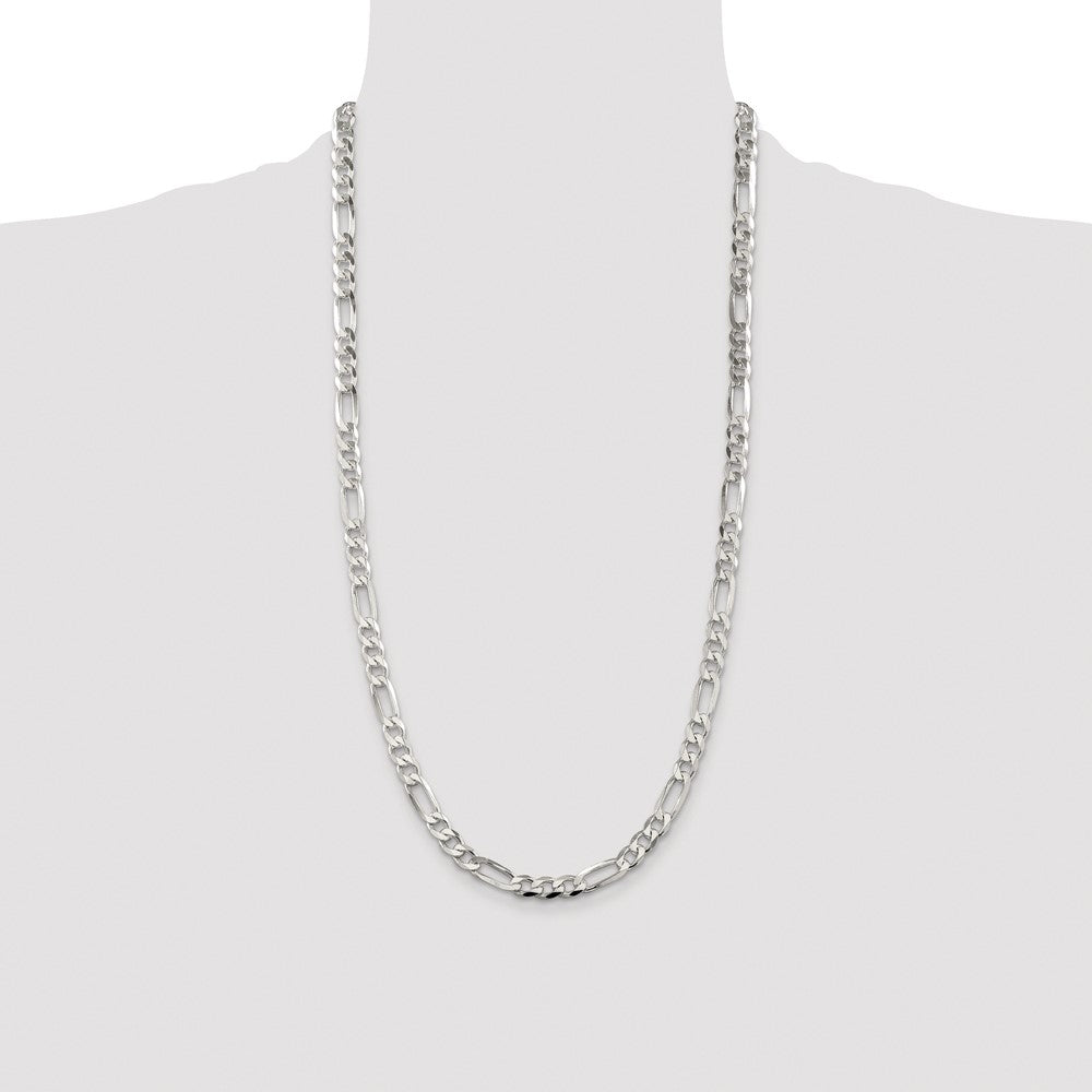 Buy Stylish Rhodium-Plated Sterling Silver 6.75mm Flat Figaro Chain