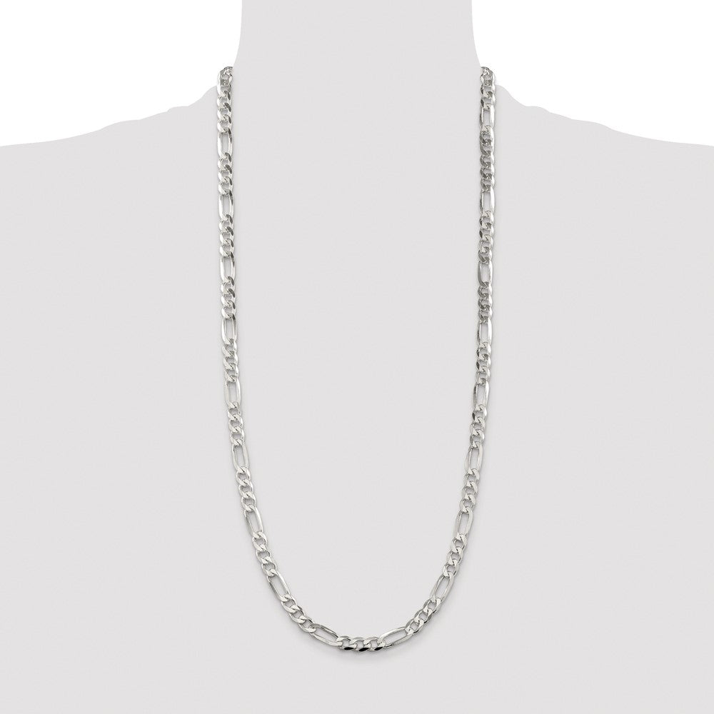 Buy Stylish Rhodium-Plated Sterling Silver 6.75mm Flat Figaro Chain | Affordable Luxury