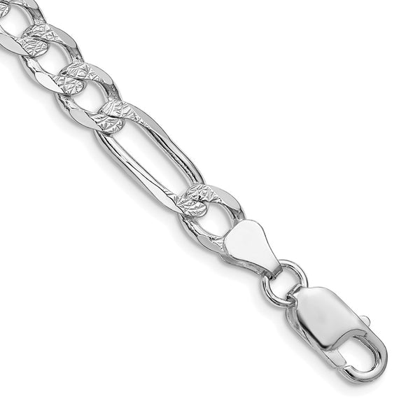 Rhodium-Plated Sterling Silver 6.75mm Pavé Flat Figaro Chain - Style GR1-1029700
