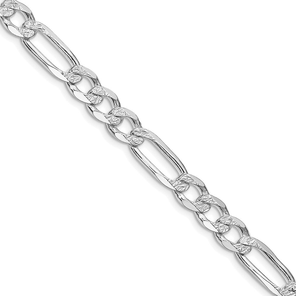 Buy Stylish Rhodium-Plated Sterling Silver 6.75mm Pav Figaro Chain - Affordable Value!