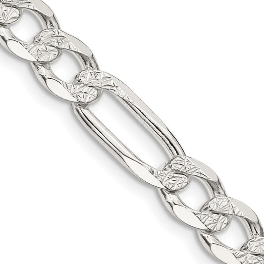Buy Stylish 7.0mm Sterling Silver Flat Figaro Chain with Pav Design