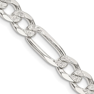 High-Quality 7.0mm Pav Flat Figaro Chain Necklace in Sterling Silver | Stylish Value