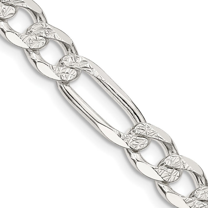High-Quality 7.0mm Pav Flat Figaro Chain Necklace in Sterling Silver | Stylish Value-1