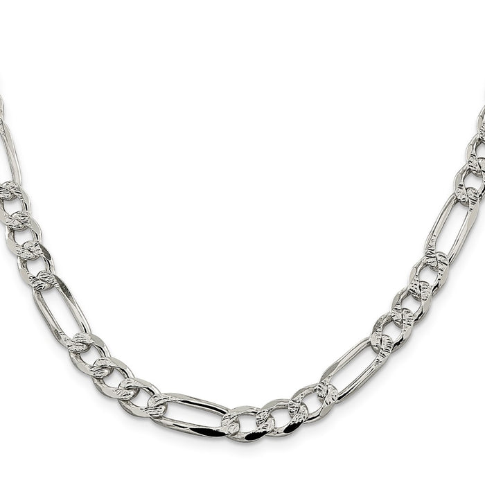 Buy Stylish 7.25mm Pav Flat Figaro Chain Necklace in Sterling Silver-2