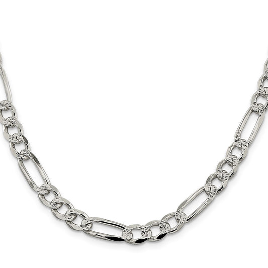 Buy Luxury Sterling Silver 7.25mm Pav Flat Figaro Chain Necklace