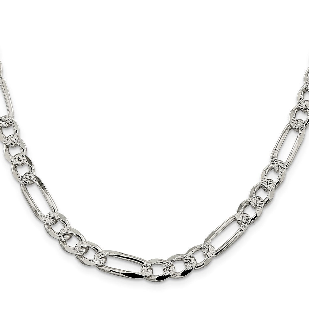 High-Quality 7.25mm Sterling Silver Pav Flat Figaro Chain Necklace - Stylish Value
