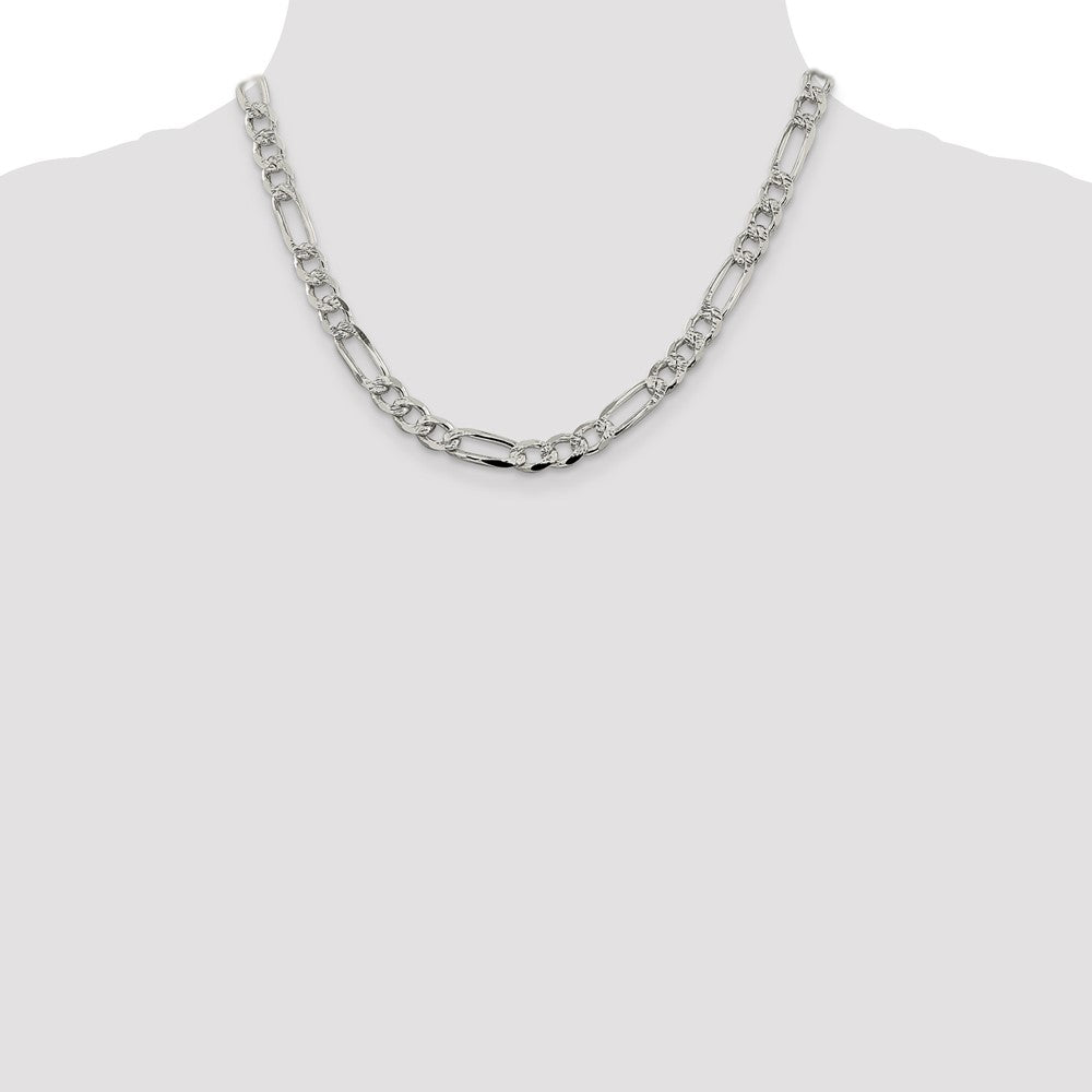 Buy Stylish 7.25mm Pav Flat Figaro Chain Necklace | High-Quality Sterling Silver
