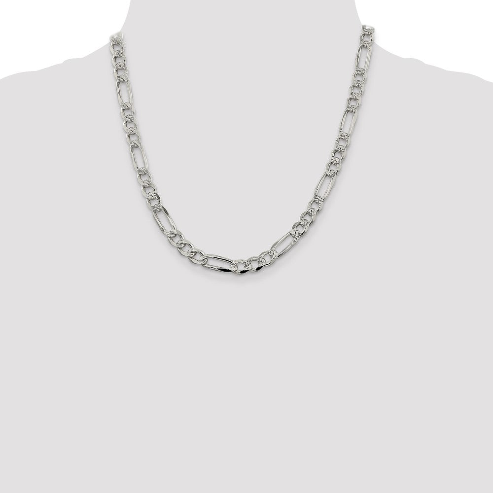 Buy Stylish 7.25mm Pav Flat Figaro Chain Necklace in Sterling Silver