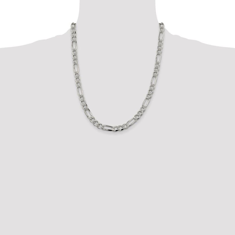 High-Quality Sterling Silver 7.25mm Pav Flat Figaro Chain Necklace - Stylish Value