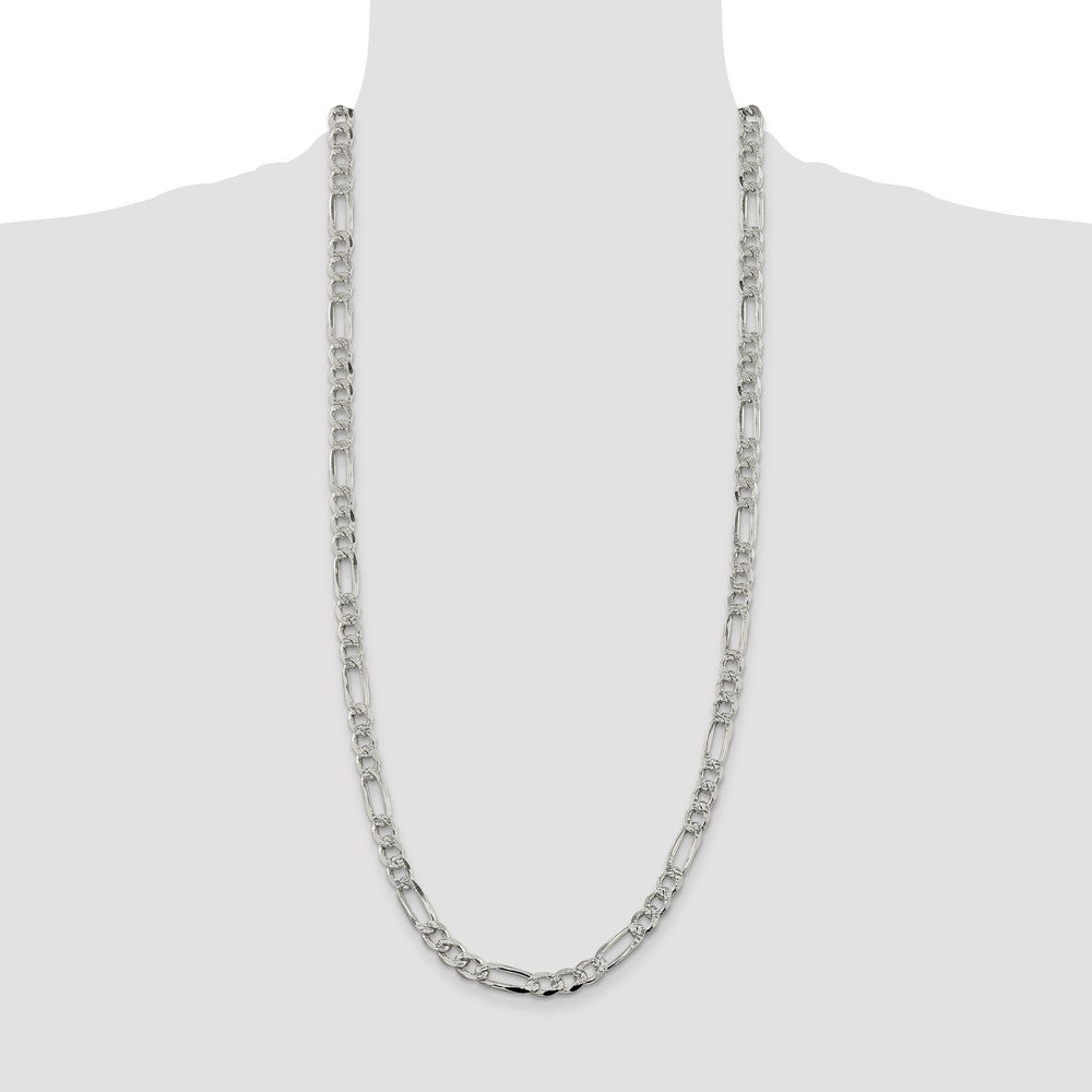 High-Quality 7.25mm Sterling Silver Pav Flat Figaro Chain Necklace - Stylish Value
