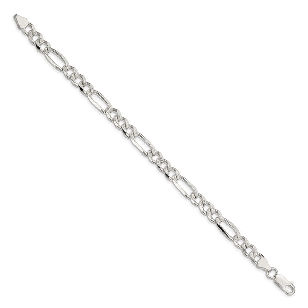 Sterling Silver 7.25mm Pavé Flat Figaro Chain
