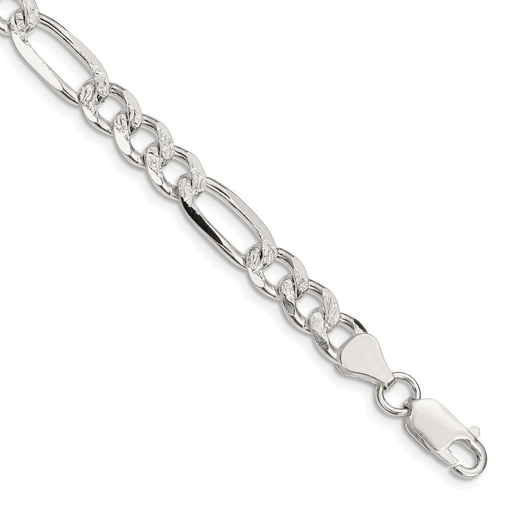 Buy Stylish 7.25mm Pave-Set Flat Figaro Chain in High-Quality Sterling Silver