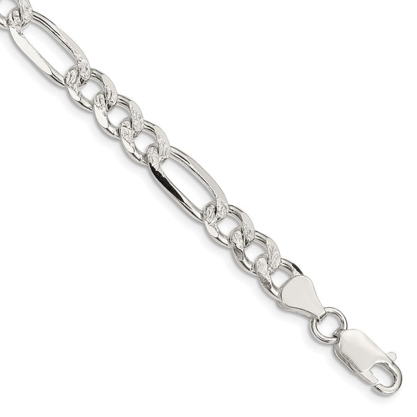 Sterling Silver 7.25mm Pavé Flat Figaro Chain