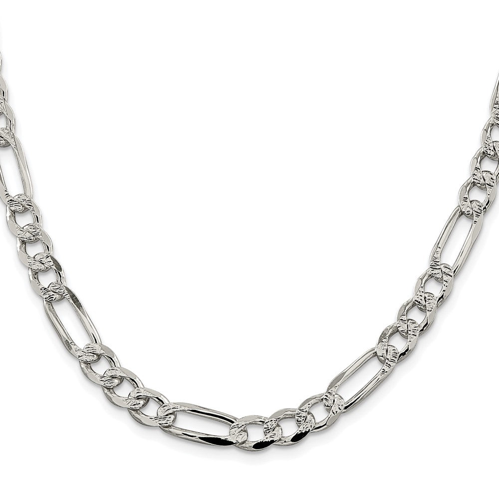 Buy Rhodium-Plated Sterling Silver 7.25mm Pav Flat Figaro Chain - Stylish Value!