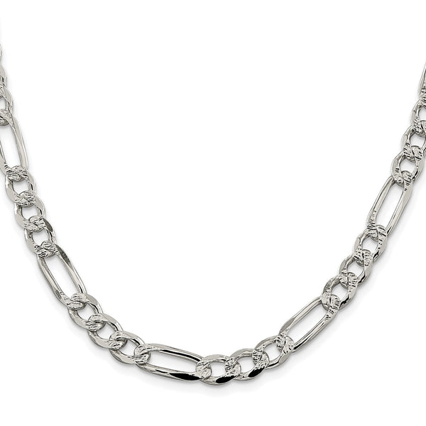 Rhodium-Plated Sterling Silver 7.25mm Pave Flat Figaro Chain - Style GR1-1033394