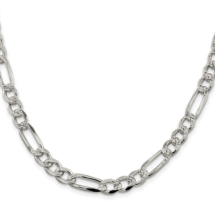 Buy Rhodium-Plated Sterling Silver 7.25mm Pav Flat Figaro Chain - Stylish Value!-2