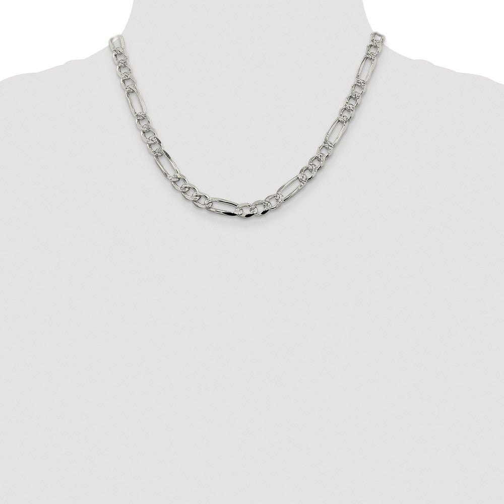 Buy Rhodium-Plated Sterling Silver 7.25mm Pav Flat Figaro Chain - Stylish Value!