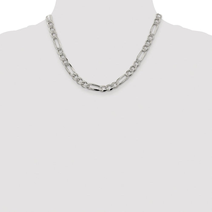 Buy Rhodium-Plated Sterling Silver 7.25mm Pav Flat Figaro Chain - Stylish Value!-4