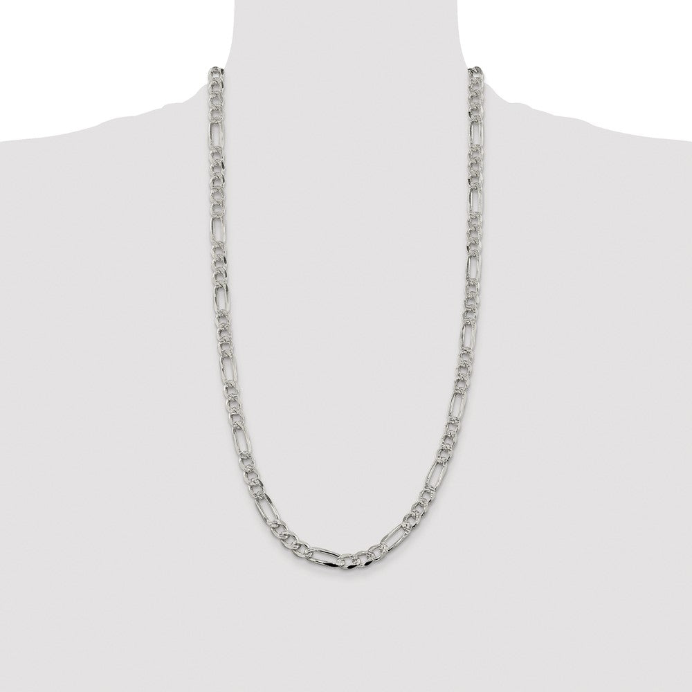 Buy Stylish Rhodium-Plated Sterling Silver 7.25mm Pave Flat Figaro Chain