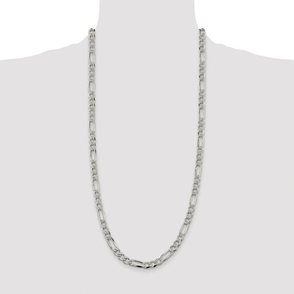 Buy Stylish 7.25mm Rhodium-Plated Sterling Silver Figaro Chain - Luxury Value!