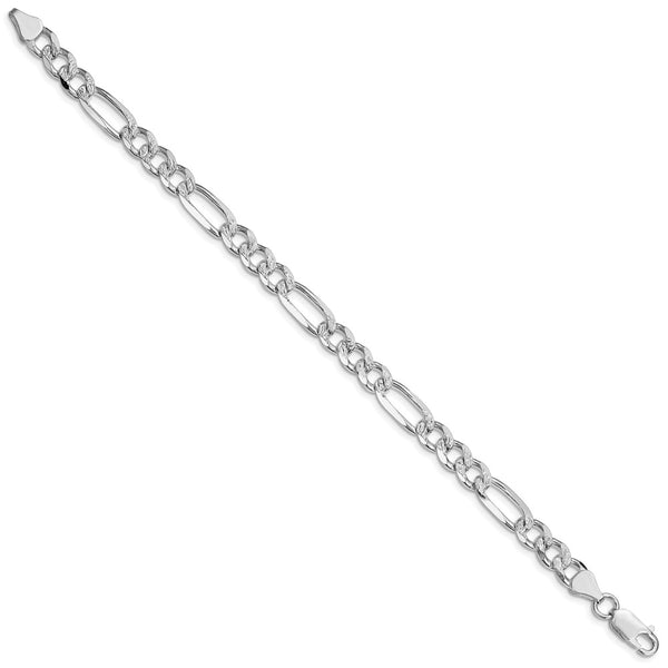 Rhodium-Plated Sterling Silver 7.25mm Pave Flat Figaro Chain - Style GR1-1029704