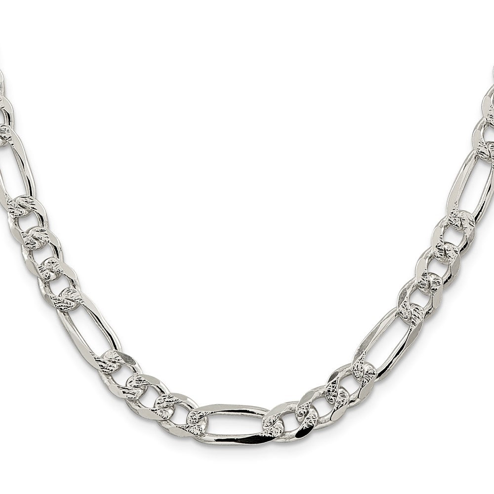 Buy Designer 8mm Sterling Silver Pave Flat Figaro Chain - Stylish & Affordable