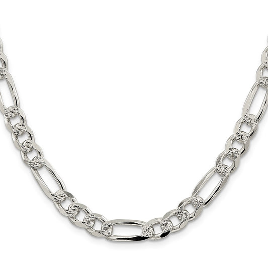Buy Exclusive 8mm Sterling Silver Flat Figaro Chain with Stylish Pav Design