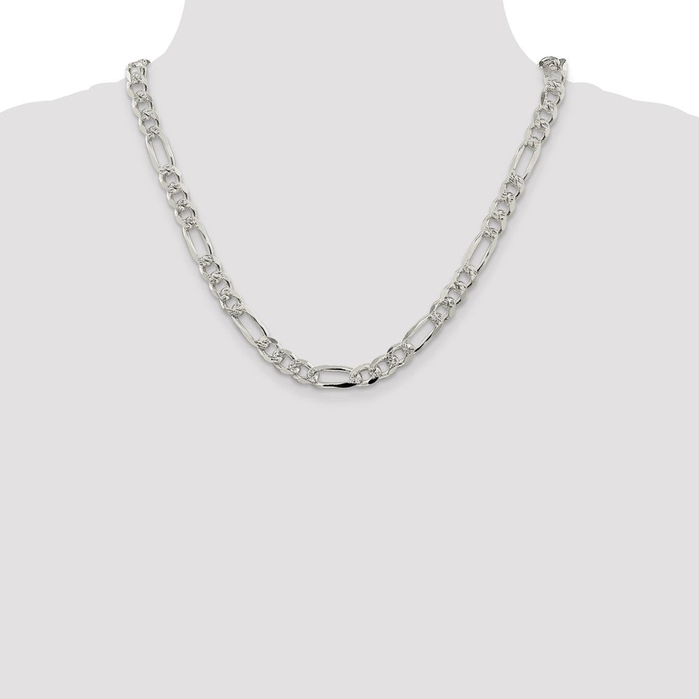 Buy Stylish 8mm Flat Figaro Chain in Sterling Silver with Pav Design