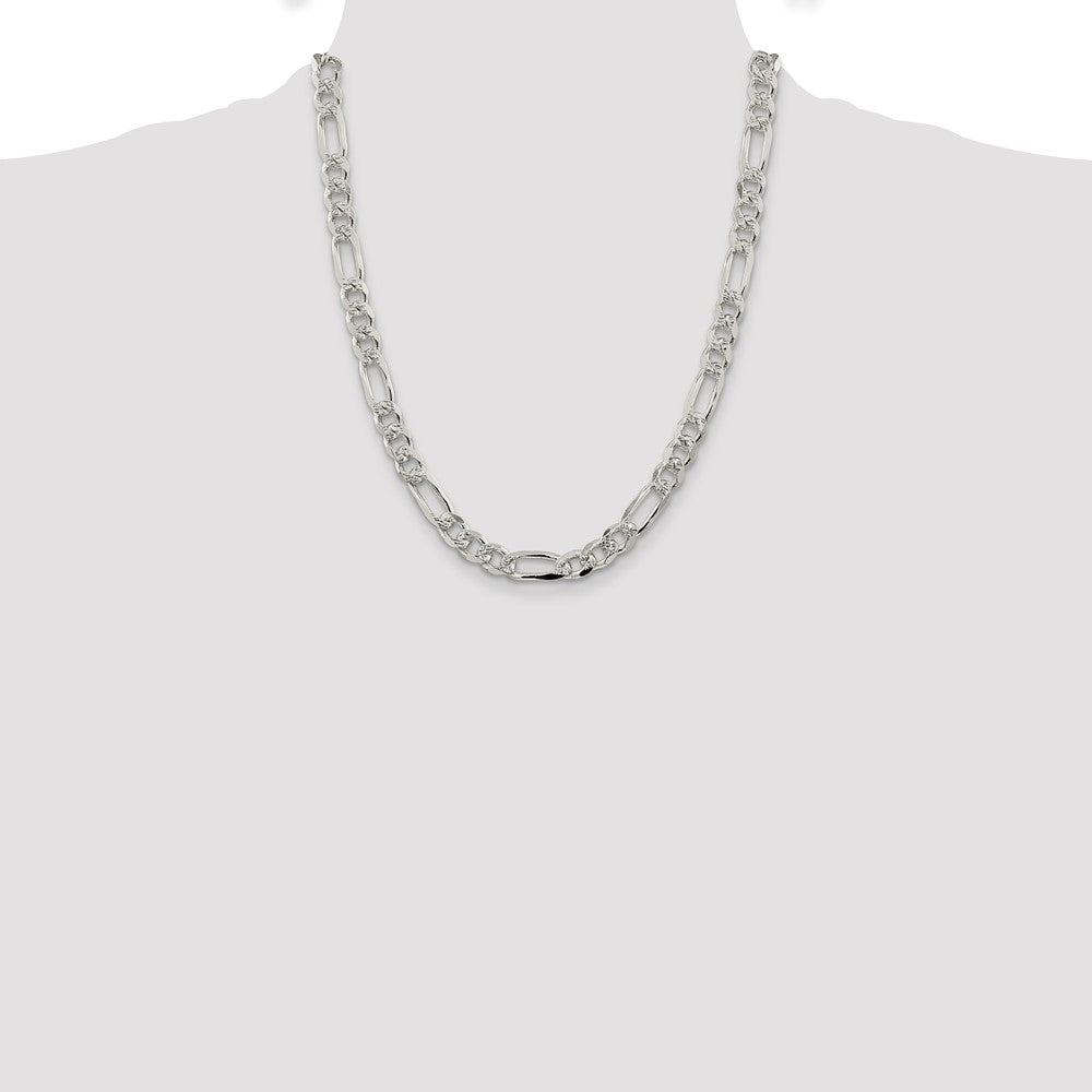 Buy Stylish 8mm Flat Figaro Chain in Sterling Silver with Pav Design
