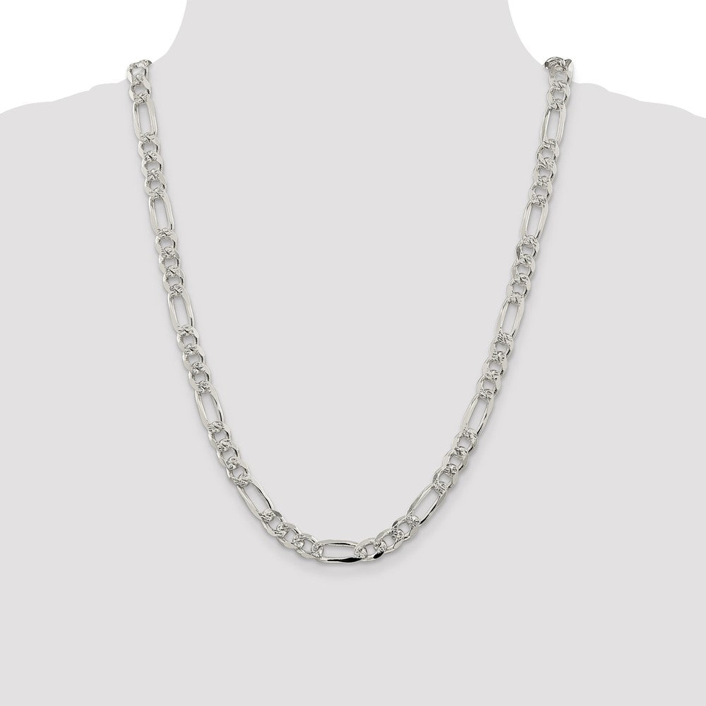 High-Quality 8mm Sterling Silver Flat Figaro Chain with Pav Design - Stylish Value