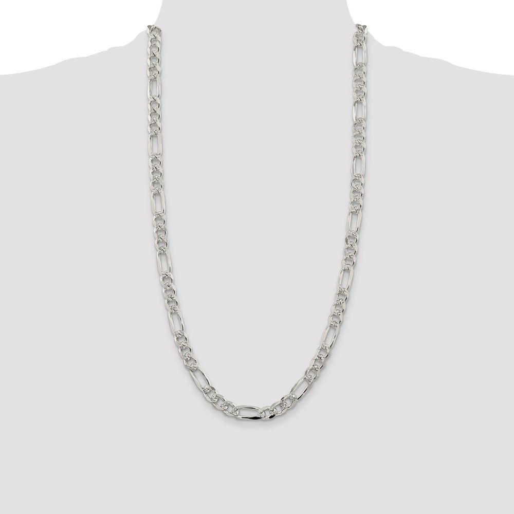 Buy Designer 8mm Sterling Silver Pave Flat Figaro Chain - Stylish & Affordable