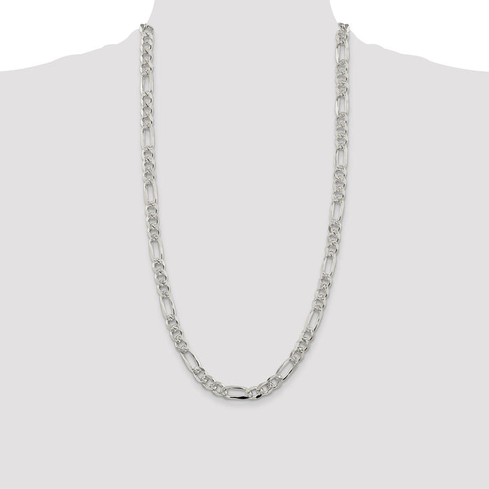 Buy Designer 8mm Sterling Silver Pave Flat Figaro Chain - Stylish & Affordable-4