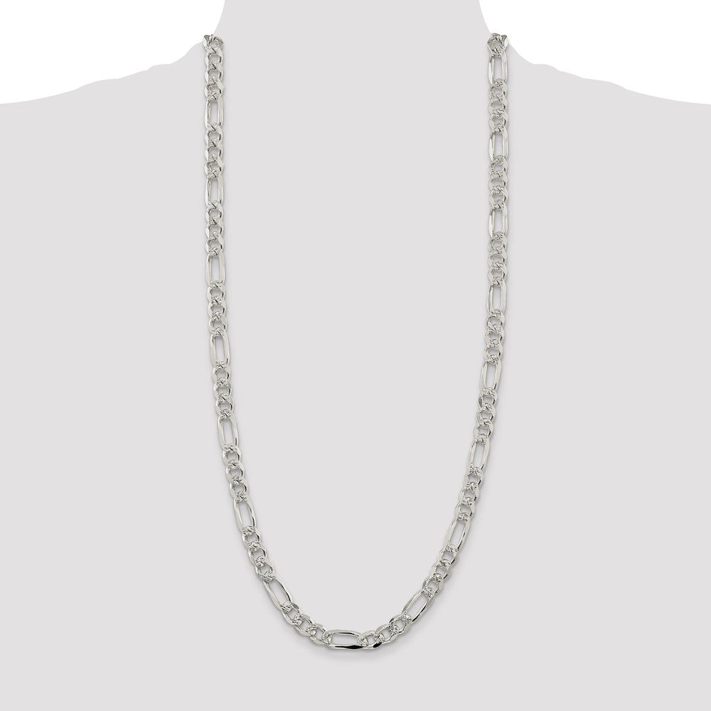 Buy Stylish 8mm Flat Figaro Chain in Sterling Silver with Pav Design