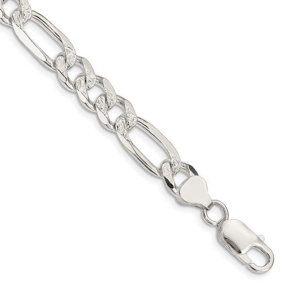 8mm Flat Figaro Sterling Silver Chain with Pavé