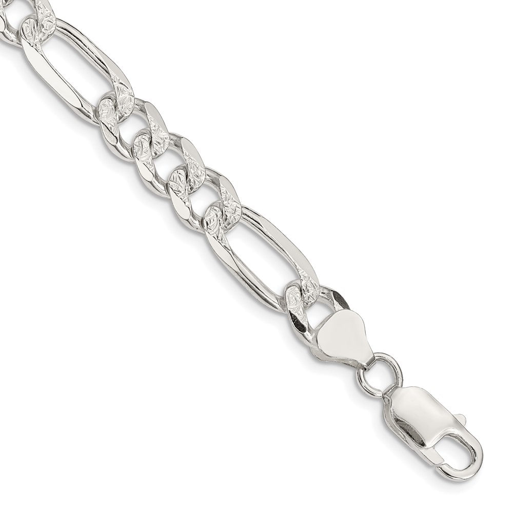 Buy Exclusive 8mm Flat Figaro Sterling Silver Chain with Pav Design
