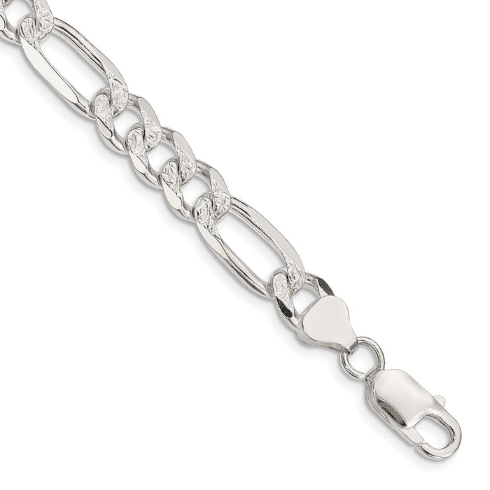 Buy Exclusive 8mm Flat Figaro Sterling Silver Chain with Pav Design-1