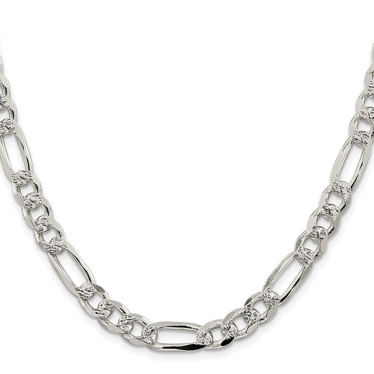 High-Quality Rhodium-Plated Sterling Silver 8mm Pav Figaro Chain - Affordable Value!