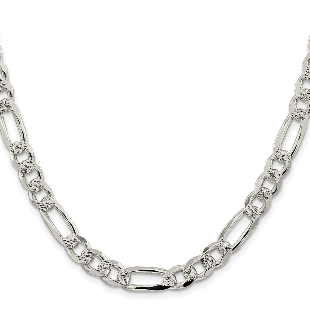 Buy Stylish Rhodium-Plated Sterling Silver 8mm Pave Flat Figaro Chain