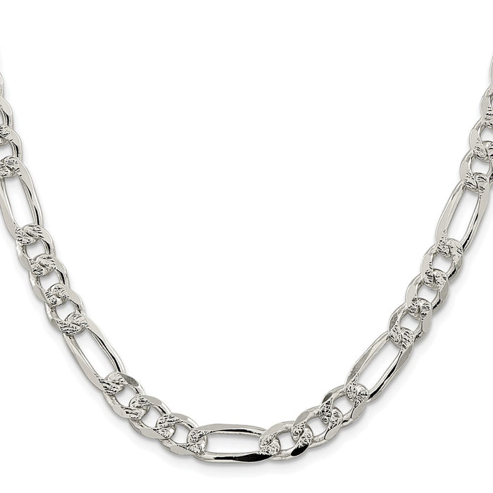 Buy Stylish Rhodium-Plated Sterling Silver 8mm Pave Flat Figaro Chain-2