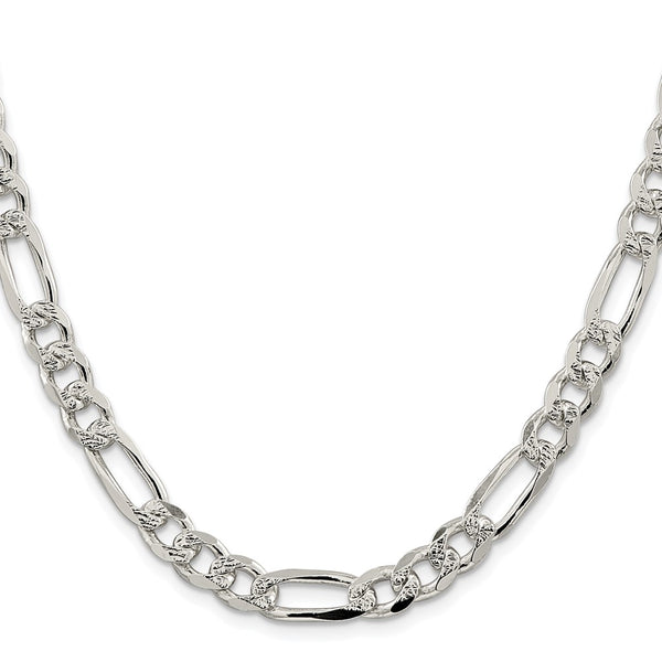 Rhodium-Plated Sterling Silver 8mm Pavé Flat Figaro Chain - Style GR1-1033391