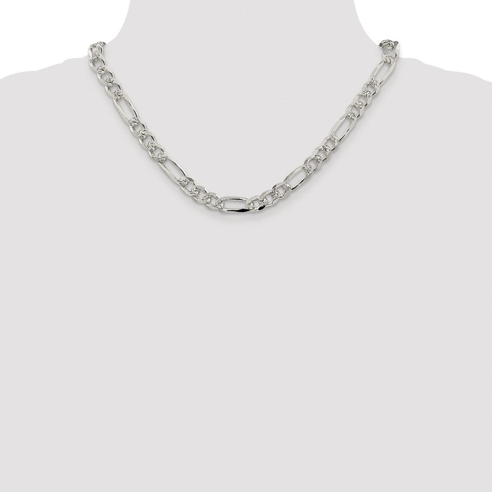 Buy Stylish Rhodium-Plated Sterling Silver 8mm Pav Flat Figaro Chain