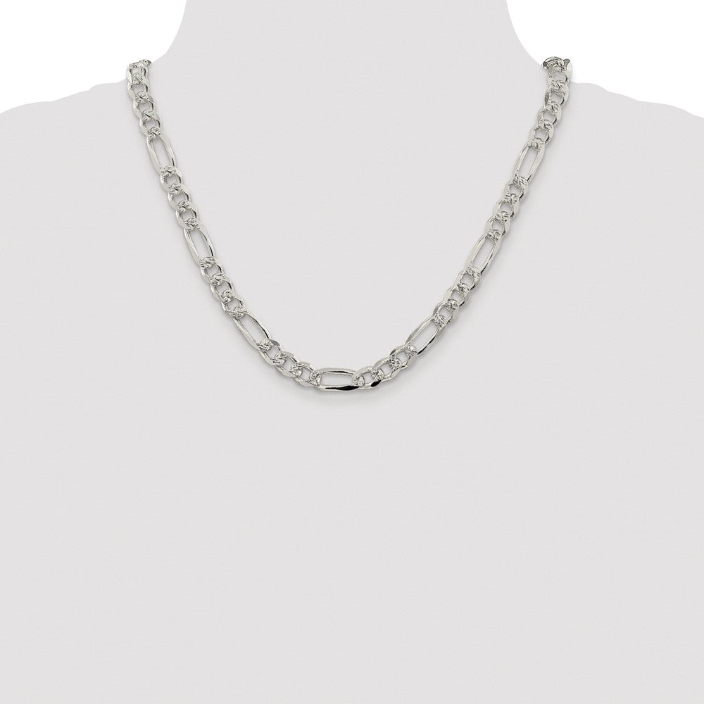 Buy Stylish Rhodium-Plated Sterling Silver 8mm Pav Flat Figaro Chain