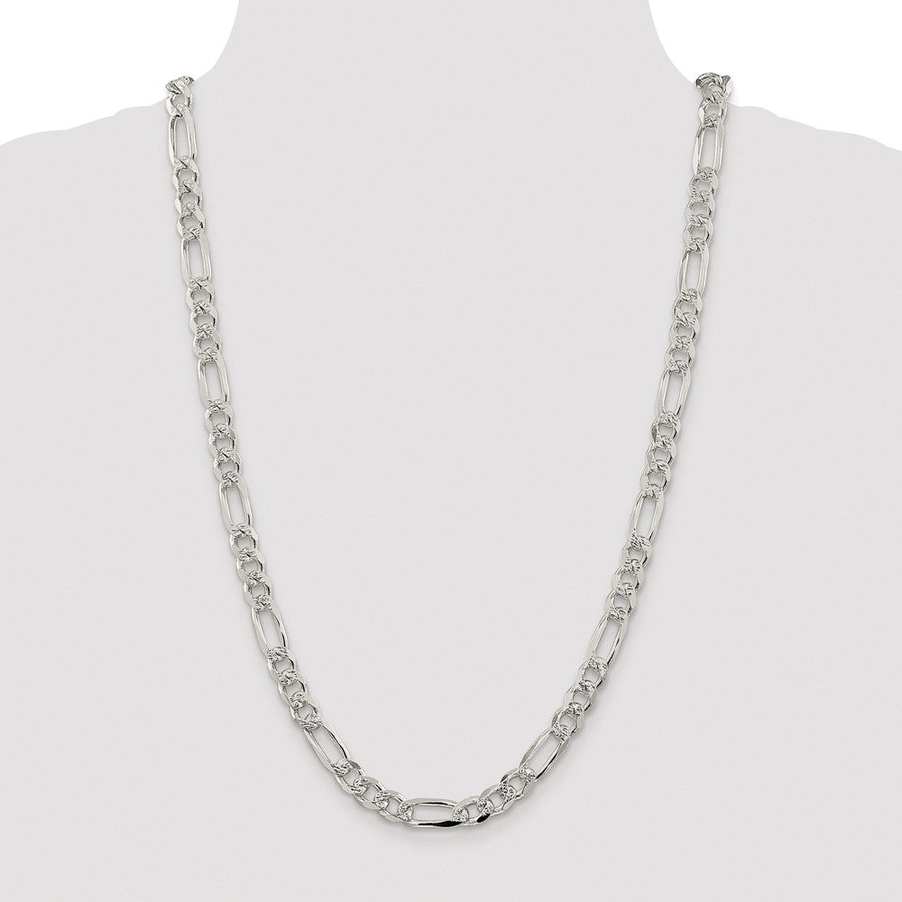 Buy Stylish Rhodium-Plated Sterling Silver 8mm Pav Flat Figaro Chain