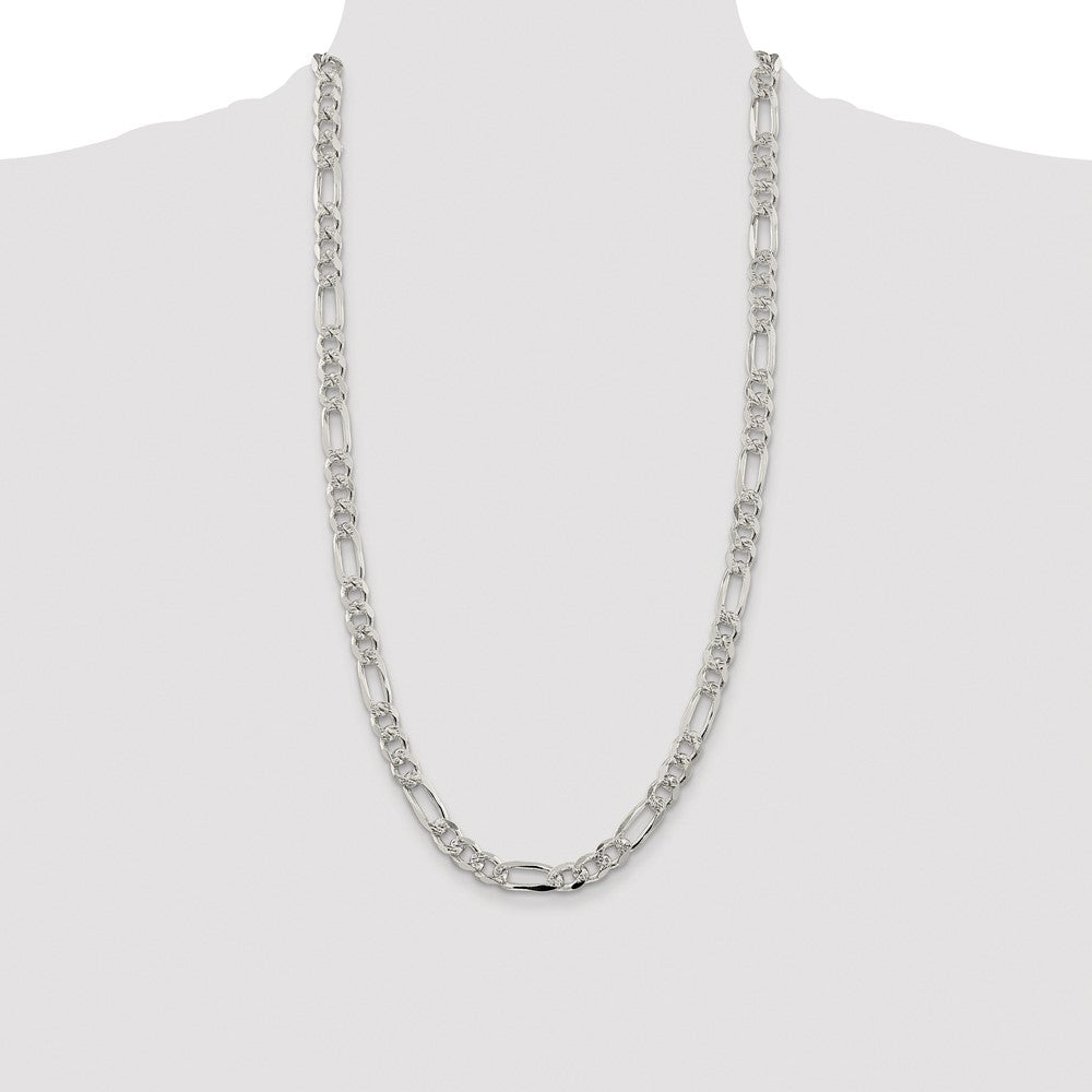 Buy Stylish Rhodium-Plated Sterling Silver 8mm Pave Flat Figaro Chain