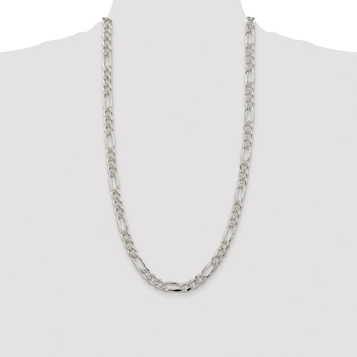 Buy Stylish Rhodium-Plated Sterling Silver 8mm Pave Flat Figaro Chain-4