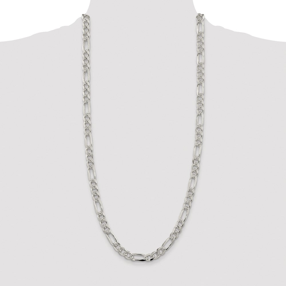 High-Quality Rhodium-Plated Sterling Silver 8mm Pav Figaro Chain - Affordable Value!