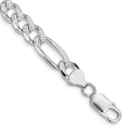 Exclusive 8mm Rhodium-Plated Sterling Silver Figaro Chain - Stylish Value