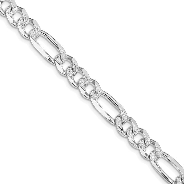 Rhodium-Plated Sterling Silver 8mm Pavé Flat Figaro Chain - Style GR1-1033415