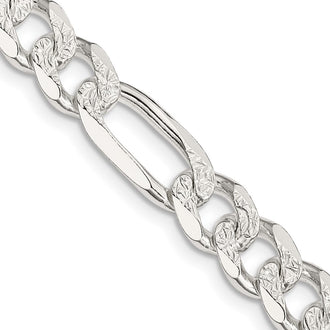 Buy Exclusive 8mm Sterling Silver Flat Figaro Chain with Stylish Pav Design