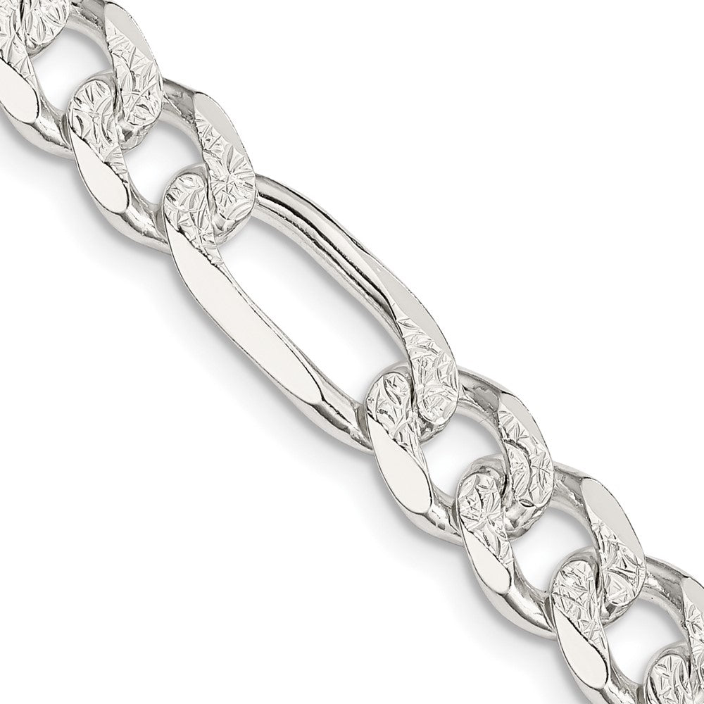 Buy Designer 8mm Sterling Silver Pave Flat Figaro Chain - Stylish & Affordable